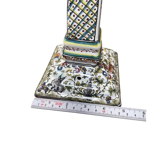 Portugal Pair folk art nature 13" tall column square candle holders SKU 9600 - Picture 7 of 12
